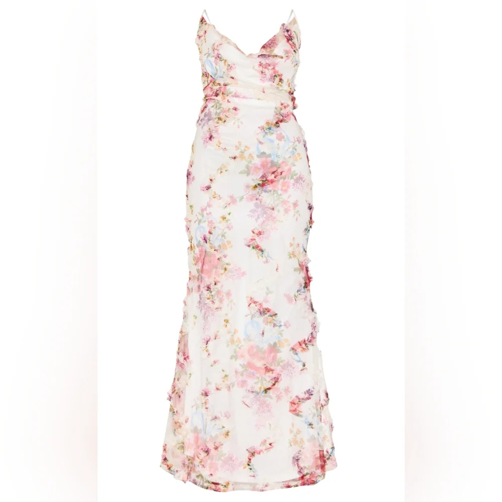 NWT Multi Floral Textured Cowl Neck Maxi Dress Size 16 - Picture 5 of 8